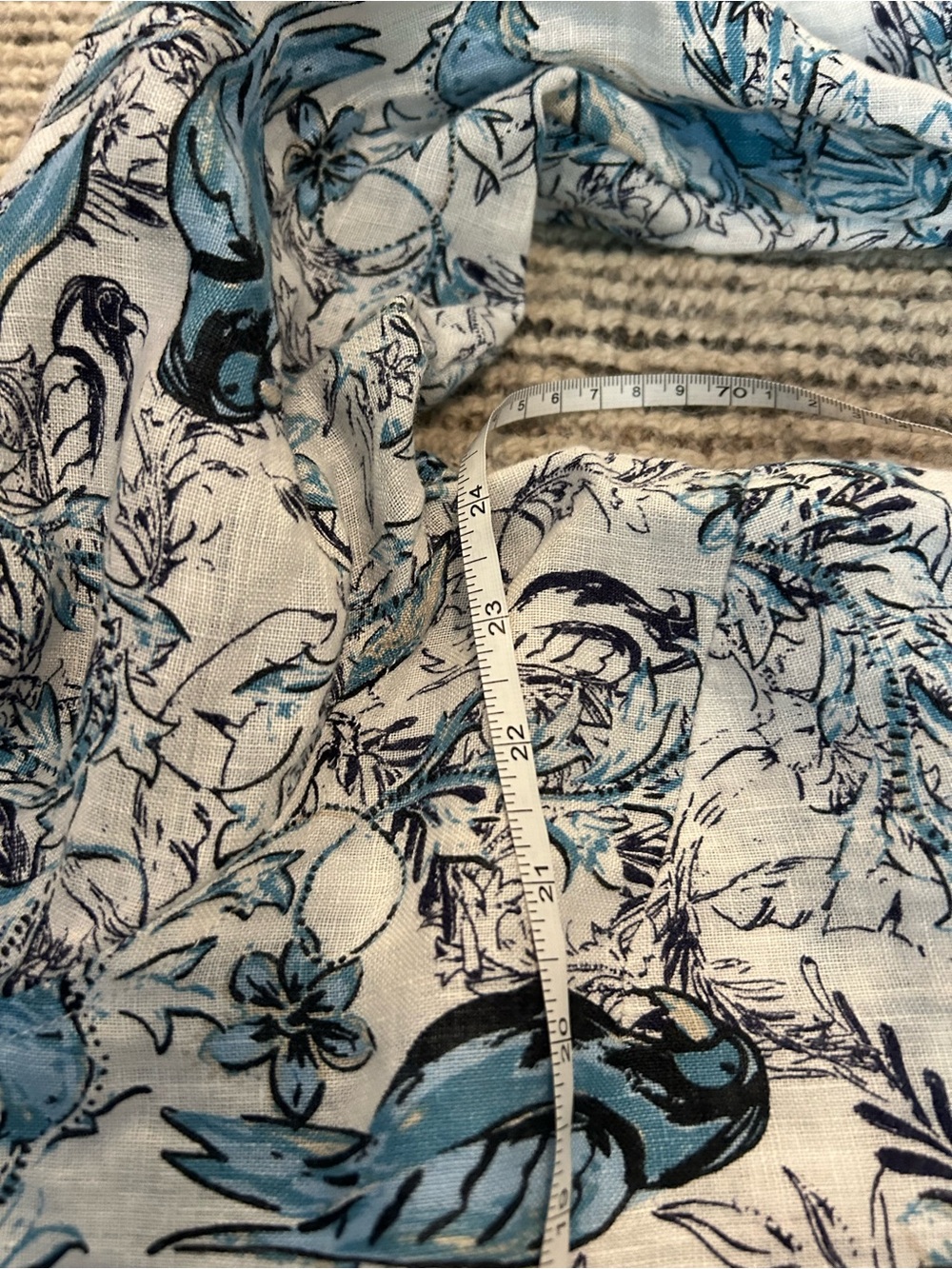 Tahari Women Linen Tops Plus 1X Blue White Floral Button Front Coastal Beachy - Picture 5 of 8